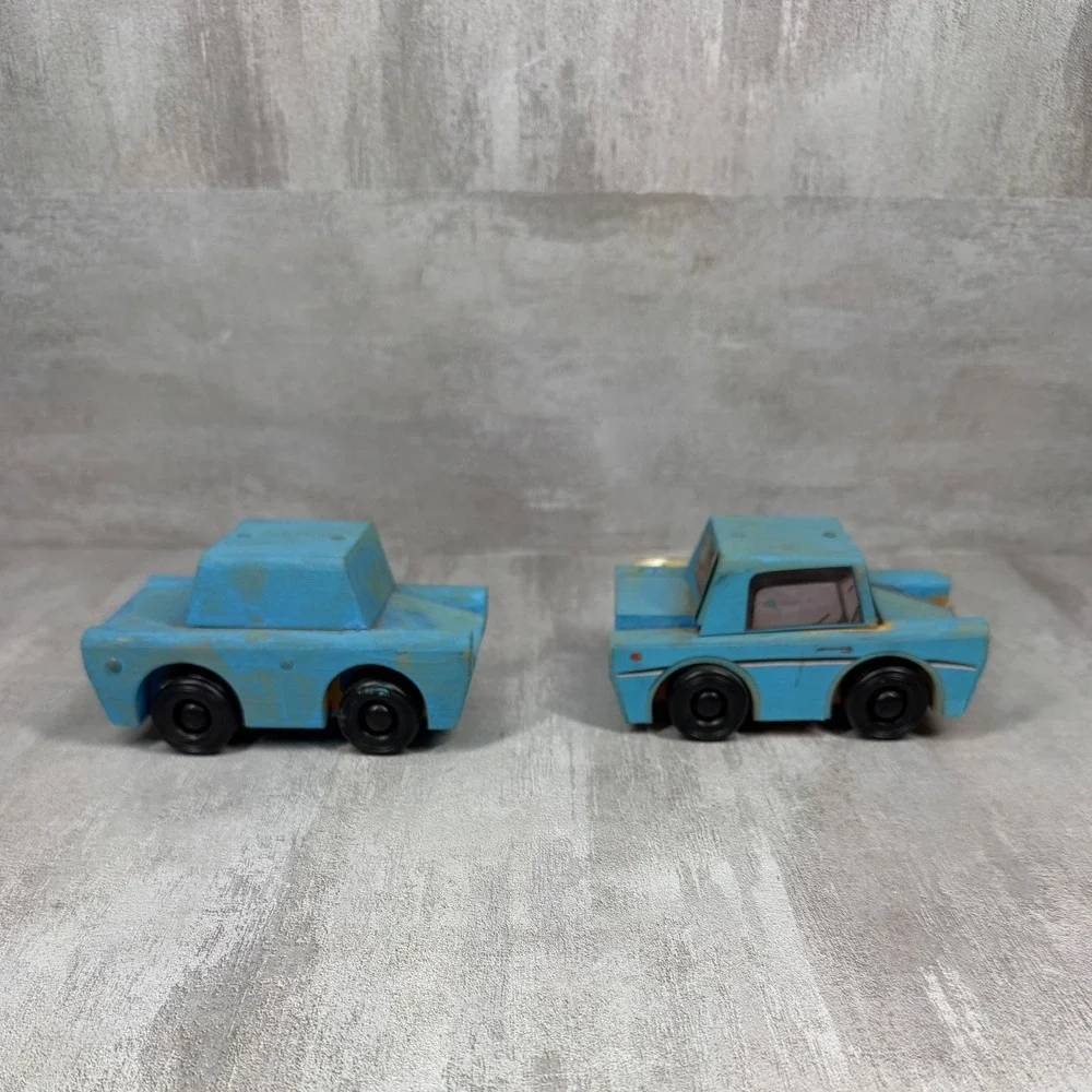 Handmade Wooden Toy Cars Blue Rustic Personalized Kayla Jake Minion Set of 2